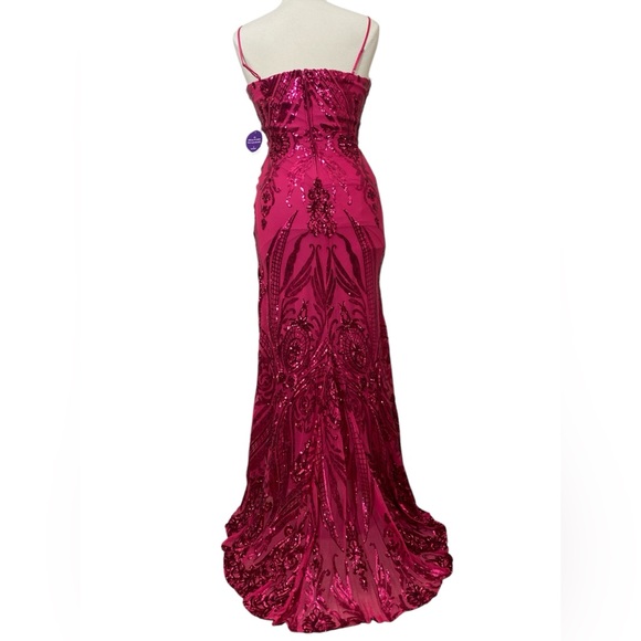 Windsor Pauline Fuschia Sequin Mermaid Maxi Prom Formal Gown - Picture 5 of 5